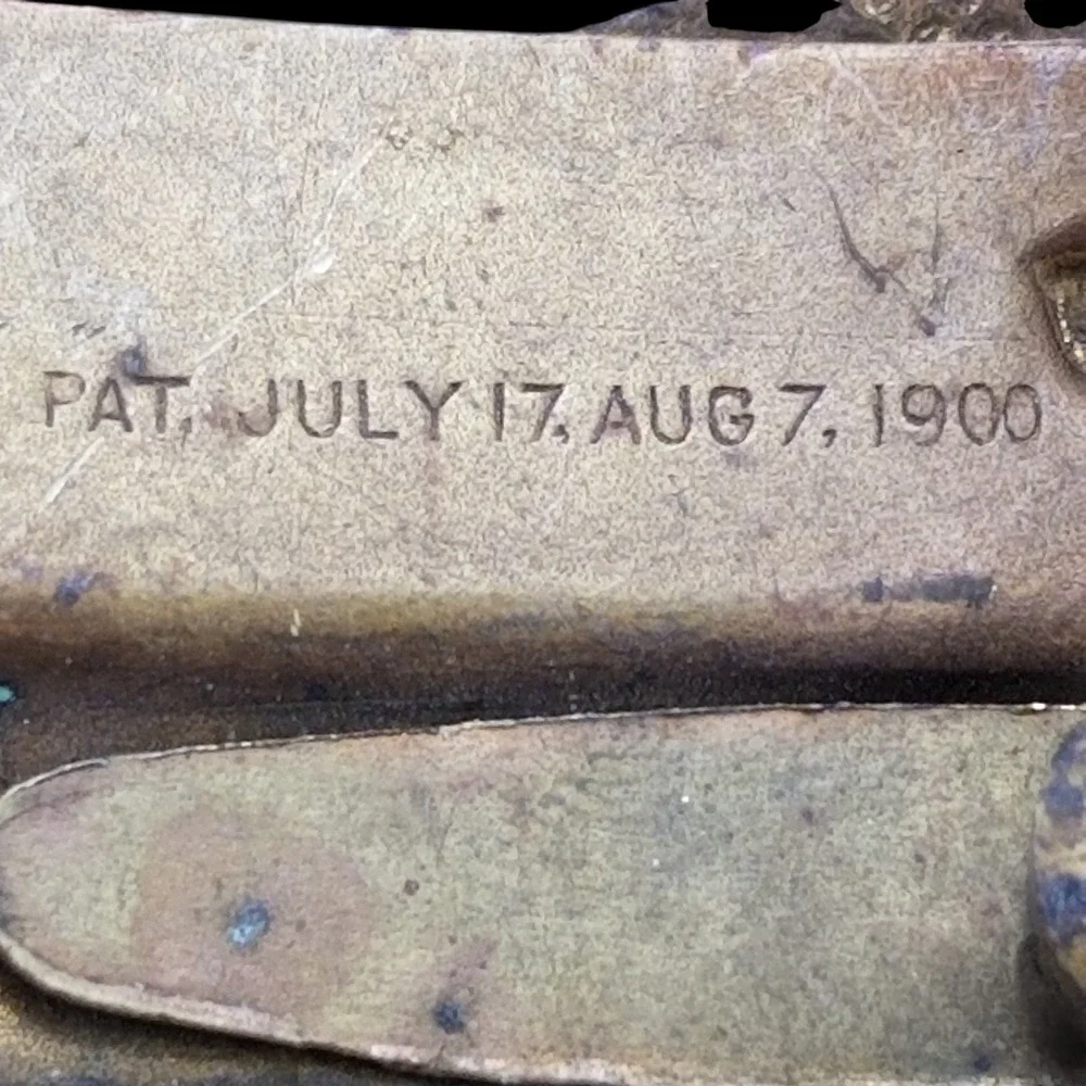 Antique Victorian Brass Horseshoe Floral Belt Buckle 2‎ Piece Pat 1900 Gold Tone - Picture 5 of 11